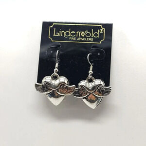 Lindenwold Silver Tone Winged Heart Dangle Earrings Halloween